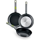 BRA Life | Set of 3 Cast Aluminium Frying Pans 7.9, 9.4, 11 Inches | 100% recycled aluminium, reinforced ceramic non-stick wi