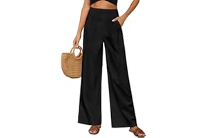 PASUDA Pantalones Mujer Verano Algodón Lino Pantalón Cintura Alta Elástico Casual Pantalones Suelto Cómodos Flojo Playa Pantalones de Anchos Mujer Largos