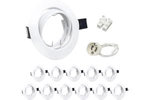 Wondlumi Spot Encastrable GU10 Set,12x Cadres de Montage en Blanc pour Spot Led Encastrable 68mm Avec Douille GU10,Orientable 30°,AC 220-240V,Rond,Pour Lampes A LED Ou Halogènes