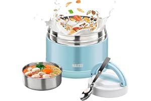 LOGEEYAR Contenitore Termico per Alimenti di Acciaio Inossidabile, 700ml Ciotola Termica con Cucchiaio Pieghevole, Ciotola a Vuoto a Bocca Larga Molto adatto per Festival, Pranzo e Festa,Blu