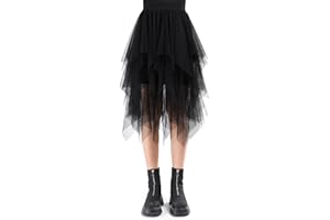 Monbessi Jupe Tulle Femme pour Dames Taille éLastiquéE 80cm Jupe Midi Jupe en Filet IrréGulièRe Daily, Prom, Party (Rose)