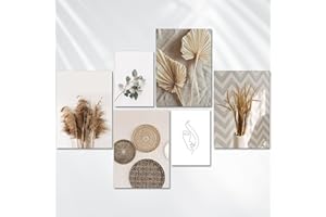 AREDE Zestaw 6 sztuk obrazów na ścianę, plakat spokojny - beżowy mimimalizm, dom, biuro, dekoracja ścienna, salon, sypialnia, dekoracja gotowa do powieszenia, bez ramy, 4 x A3 (30 x 42 cm) + 2 x A4