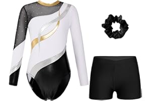 Oyolan Enfant Fille Justaucorps Gymnastique avec Short Ensemble Patinage Danse Gym Tenue Spectacle Costume 5-16 Ans