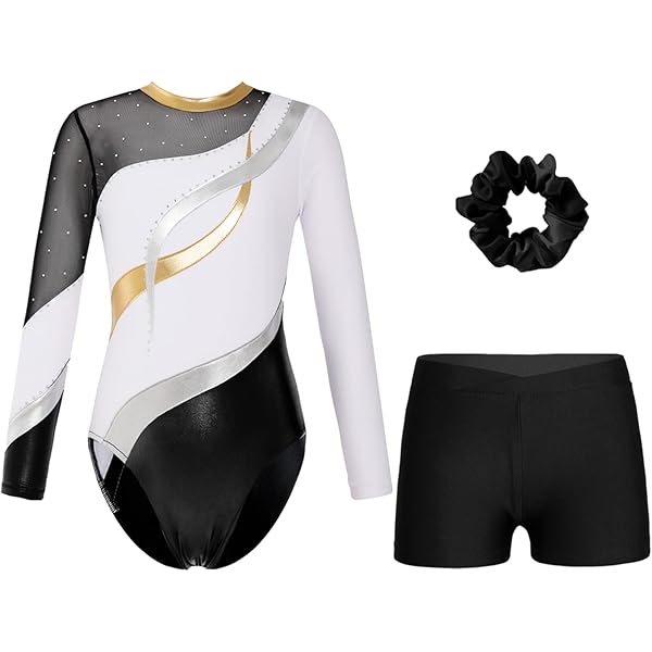 Justaucorps Danse Fille Oyolan Enfant Fille Justaucorps Gymnastique Strass Avec Short Gym Danse Patinage Entraînement Performance