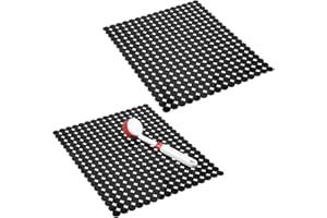 mDesign Juego de 2 alfombrillas para fregadero protectoras – Escurridor de vajilla decorativo extragrande con diseño de puntos – Tapete protector antideslizante y recortable de PVC – negro