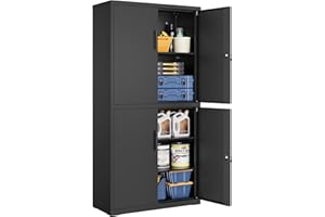 ‎SONGMICS SONGMICS Aktenschrank, Mehrzweckschrank, Büroschrank, mit 4 Türen und 5 Ebenen, 40 x 80 x 180 cm, 2 Schlösser, verstellbare Ablagen, Aufbewahrungsschrank aus Stahl, Mattschwarz OMC016B01
