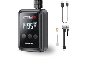 Mini Pompa per Bicicletta，CYCLAMI Pompa Elettrica per Bicicletta Portatile 150PSI con Manometro Digitale per Bici da Corsa Portatile, con Valvole Presta e Schrader
