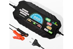 MOUDENSKAY Cargador de batería de Coche, Inteligente y automático Cargador de batería 6V 12V 24V，Cargador de batería de Coche, Moto, Plomo ácido, SLA, Gel, AGM, LiFePO4 batería
