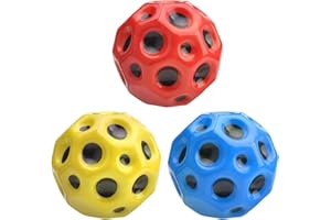 BAICAI 3 Stück Astro Jump Ball ｜Moon Ball Springender Gummiball｜7 cm Hohe Bounce-Loch (Rot+Gelb+Blau)