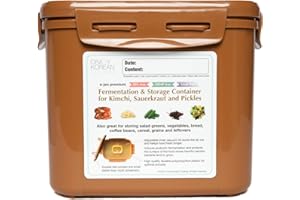 Crazy Korean Cooking Premium Kimchi, pojemnik do fermentacji i przechowywania kiszonej kapusty z wewnętrzną pokrywą, Sandy Brown - 0,9 galon (3,4L)
