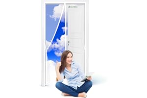AWMDER Moustiquaire aimantée 180 x 220 cm pour portes fenêtres moustiquaire magnétique porte automatique moustiquaire compatible chatière Blanc