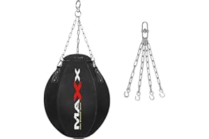 MAXX PRO BOXING GEAR MAXX Boxing Heavy Filled Wrecking Ball Punch Bag Black Set with Bracket, Mitts + Free Chain