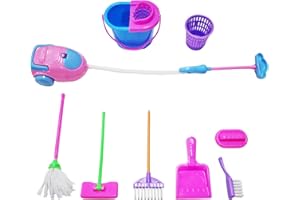 DHSBGWSX Juego de 9 miniherramientas de limpieza para casa de muñecas, accesorios para casa de muñecas en miniatura, juego de juguetes para niñas y niños (color aleatorio)