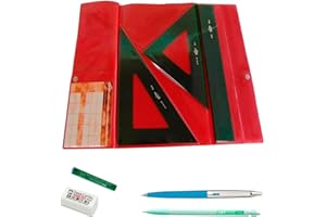 PAPELIVI Pack FAIBO Estuche técnico Verde Regla 30 cm GRADUADA, escuadra y cartabón 25 cm SIN GRADUAR + REGALO Bolígrafo INOXCROM B55 Fiesta Azul + Portaminas HB 0,7mm + Minas 0,7mm + Goma de borrar