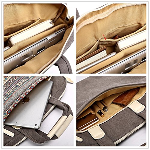 MojiDecor Bohème Stil Canvas Hülle Aktentasche Sleeve Tasche Laptoptasche für 38,1-39,6 cm (15-15,6 Zoll) Laptop / Notebook Computer / MacBook / MacBook Pro / MacBook Air (Grau) - 6