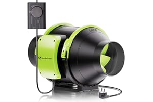Hon&Guan Rohrventilator 100mm Regelbar mit Drehzahlregler, Rohrlüfter Rauchabsaugung mit EU-Stecker, Badlüfter Absaugung Rauchabzug Ventilator für Growzelt Aktivkohlefilter
