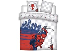 AYMAX Parure de Lit Double Spiderman Skyline, 100% Coton, Housse de Couette 240x220 cm + 2 Taies d'oreiller 65x65 cm