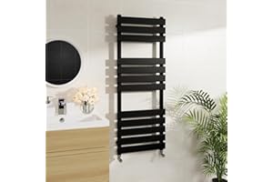 Warmehaus Minimalist Bathroom Flat Panel Heated Towel Rail Radiator Rad Black 1200x450mm - Modern Central Heating Space Saving Radiators - Perfect for Bathrooms