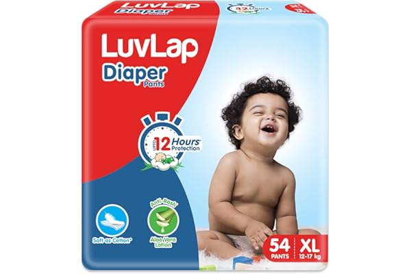 LuvLap Pant Style Baby Diapers, X-Large (XL), 54 Count, For babies of Upto 12-17Kg with Aloe Vera Lotion for rash protection, with upto 12hr protection, Diapers