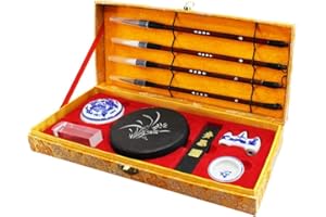 Mozentea Set di 10 pennelli per calligrafia cinese, con bastoncino di inchiostro e pietra per inchiostro per dipingere Sumi-e giapponese o scrittura Kanji S-F-Z1