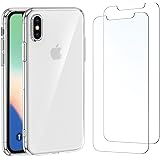 NEW'C Cover per iPhone X e iPhone Xs Gel TPU in silicone custodia ultra trasparente e 2 × vetro temperato, Pellicola proteggi
