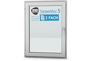 ThermoMax 5 Classic Kunststoff-Fenster, Uw-Wert 1,3, BxH: 90x120cm / 900x1200mm, DIN links (Griff rechts), mit 2-fach Wärme-Isolier-Verglasung, Winkhaus Sicherheitssystem & Rehau Profil