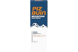 ‎PIZ BUIN Piz Buin Mountain Sun Cream, Sonnencreme, Sonnenschutz für Wintersport oder Alpinwanderungen, Hoher Schutz vor Sonnenbrand, Kälte und Wind, pflegt die Haut LSF 50 plus, 50 ml