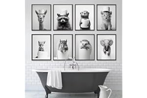 BEIYIHO Affiche Murale Noir et Blanc Humour Animaux Photos Deco Salle de Bain Tableau 40x50 Poster WC Art Affiche Drole Toilette Tableau Humoristique WC Toile Poster Mural Chambre Adulte Rigolo Funny Amusante