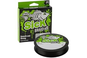 Berkley Sick Braid Fil de pêche tressé, 8 brins, 300 m, pour la pêche en eau douce ou en mer en eau salée, blanc ou noir
