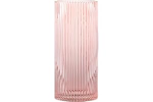 KAYLETIN Rosa Glasvase für Blumen, gerippte Glasvasen, rosa Blumenvase, hohe Zylindervasen für Wohnzimmer, Esstisch, Hochzeit, Bücherregal, Büro, 25 cm