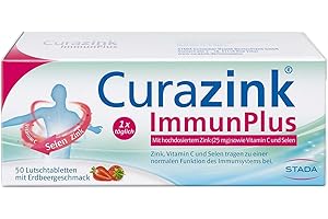 ‎CURAZINK Curazink ImmunPlus - Nahrungsergänzungsmittel zur Unterstützung des Immunsystems – mit hochdosiertem Zink (25mg), Selen und Vitamin C - 1 x 50 Lutschtabletten