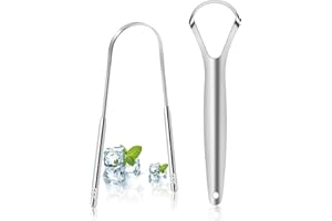 Blendura Raschietto per Lingua, Puliscilingua in Acciaio Inossidabile 2 Pezzi, per Alito Fresco e Igiene Orale, Design Ergonomico