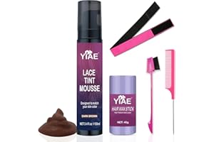 YIAE Lace Tint Mousse, 100ml Mousse de teinture pour perruques, toupets et postiches pour femmes Finition naturelle de la couleur de la dentelle, Set d'outils de teinture pour perruques(Marron foncé)