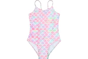 Homord Maillot de Bain Fille sirène Scintillant Ecailles de Poisson Maillot 1 Piece pour Enfant Anti UV & Anti-Chlore Mayo de Bain Vacances à la Plage Natation 4-12 Ans