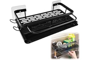 Cragmut Organizador Fregadero Cocina Multifuncional Kit, Sin Taladrar Soporte Esponja Fregadero, Autoadhesivo Porta Estropajos, con Bandeja Toallero y Soporte de Paño y Ganchos, para Cocina, Baño