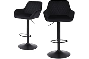 ralex-chair Bar Stools Set of 2, Height Adjustable Velvet Fabric Swivel Barstool Bar Chairs, Breakfast Dining Stools With Backrest and Armrest for Bar, Counter and Kitchen,Black