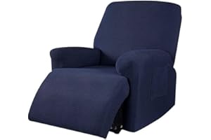 WWQQKJ Stretch-Jacquard-Sesselbezug for Relaxsessel mit Taschen, Sofaschutz(Blu)