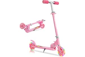 Teamoove Scooter for Kids Ages 3-5, LED Light Up 2 Wheels Gift Scooter for Girls and Boys,Folding Adjustable Kick Scooter for Kids Ages 5-8,Lightweight Kids Scooter with Kickstand and Rear Brake