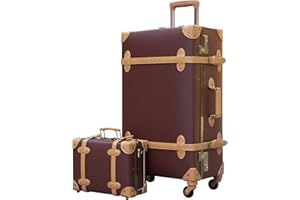 Urecity Walizka podróżna w stylu vintage, z kółkami, lekka walizka podróżna w stylu retro, twarda obudowa, 2-częściowy, z małym otwieraczem 30 cm, ciemnobrązowy, S(12")+M(20"), vintage