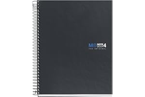Miquelrius - Cuaderno A5, Libreta lisa en blanco, Notebook The Original, 4 franjas de colores, 160 hojas de papel opaco de 70 g/m², 2 taladros para archivar, Cubierta de cartón compacto, Grafito