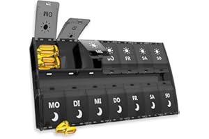 YAKLIM XL Pillen-Organizer für 7 Tage,2 mal Am Tag, Am Pm Pillendose Organizer 14 Fächer mit Scharnierdeckel-Design, Tägliche Vitamin-Box, Pillenspender für Fischöl/Nahrungsergänzungsmittel (Schwarz)