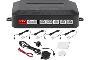 Motoforti Universal Car Auto Vehicle Reverse Backup Radar System Reverse Parking Sensors Alarm Buzzer Reminder Distance Detection White 4 Parking Sensors