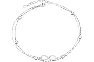 Flyow S925 Sterling Silver Evil Eye Hamsa Hand/Butterfly/Cross/Celtic Knot/Infinity/Heart Anklets for Women Girls, Adjustable 9 10 11 Inches Foot Chain Jewelry