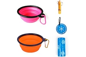 LSYYSL Bols pour animaux de compagnie de voyage pliables de 2 pièces, sac à ordures, clip mains libres pour sac à ordures, sifflet pour chien, bols en silicone pour chiens, chats