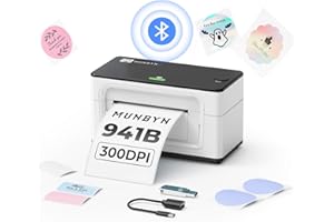 MUNBYN 300DPI Bluetooth Stampante Etichette Spedizione 4x6 per Spedizioni Affrancature Indirizzi uso domestico e piccole imprese, Compatibile con Etsy/Shopify/eBay/Amazon/FedEx/UPS, 941BP, Bianco