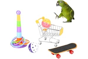 Felenny Juguetes de Loro 4 Piezas Juguetes de Inteligencia de Loro Campanas Carrito de Bolas Kit de Círculo de Patineta Loro Jugando Juguetes de Entrenamiento de Pie para Periquito