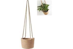 CaiYuanGJ Macetas Colgantes, Canasta Plantas con Cuerda, Algodón Tejida Jardinera, Macetero Colgante de Paja, Maceta Paja, para Flores, Plantas, Decoración de Interiores y Exteriores, 14 cm (Marrón)