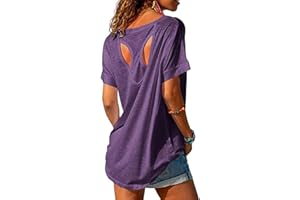 Fisoew Sportshirt Damen Fitness Kurzarm Yoga T-Shirt Leicht Gym Sport Oberteile Locker