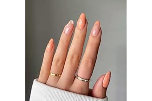 Luvadeyo 24 uñas postizas medianas con pegamento para uñas, color naranja francés