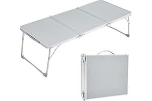 Warmiehomy Folding Camping Table Portable Picnic Foldable Table with Aluminum Frame for Camping Garden Cooking,97x34x26 cm（Trifold,Sliver